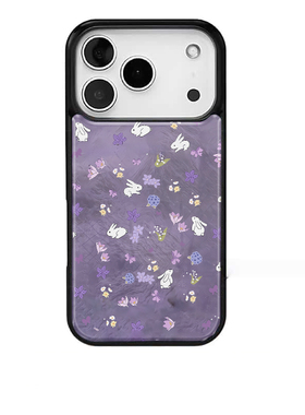 紫色碎花小兔ins风少女适用苹果17promax手机壳iphone16pro新款1314pro创意15pro黑边滴胶电镀银防摔手机套