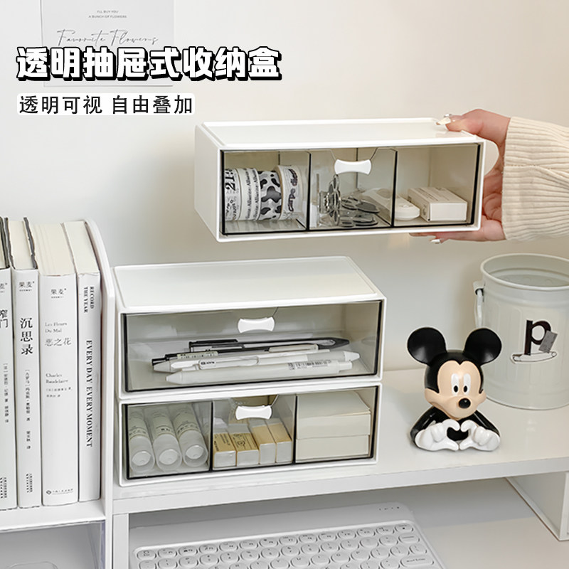 桌面收纳盒透明储物盒宿舍化妆品整理盒办公室杂物抽屉式置物架子