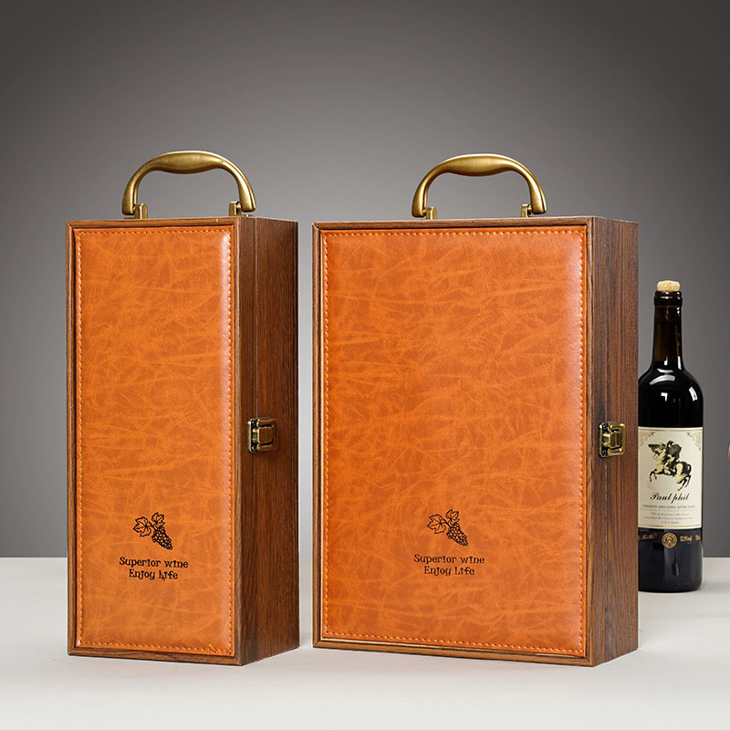 红酒盒包装礼盒高档酒盒2单双支装葡萄酒盒包装盒皮加木酒箱盒子