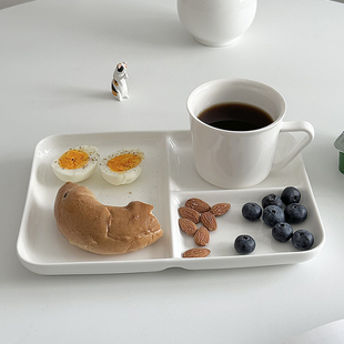 一人食纯白陶瓷分餐盘早餐盘分格盘减脂餐盘ins风 日式muji同款