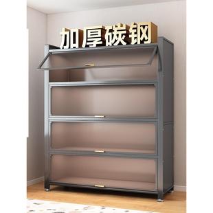 家用钢制翻门书柜多层收纳置物架防尘加厚书架阳台客厅厨房储物柜