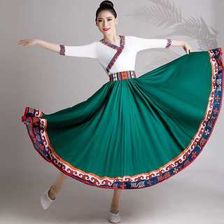 高档新款民族舞蹈服藏族演出服蒙古舞蹈练习裙半身长裙广场舞大摆