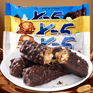 X5韩国进口零食三进x 代可可脂 5巧克力能量棒夹心坚果仁12支