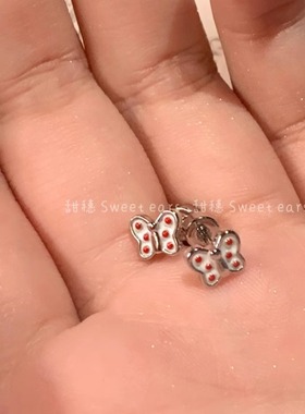精致迷你红色点点蝴蝶小耳骨钉养耳洞免摘耳环甜酷少女风趣味耳钉