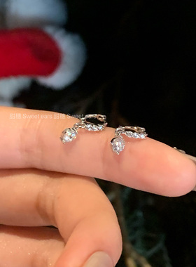 超闪锆石吊坠小耳圈水滴边缘环耳扣医用钛钢养耳洞耳骨钉免摘耳环