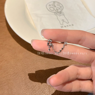 爱心链条双耳洞耳钉钛钢养耳洞耳骨钉两个耳洞叠戴螺丝拧扣耳链