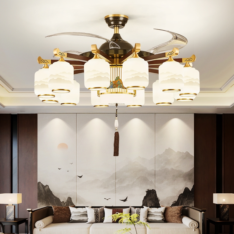 全铜客厅风扇灯2025新款新中式大