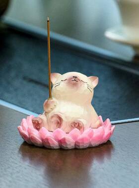 茶道摆件香插可爱小猫咪香炉树脂工艺品线香檀香茶桌装饰创意新款