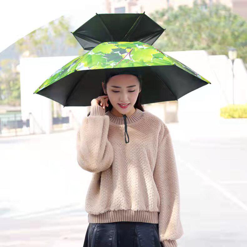 黑胶伞帽双层头戴式帽伞遮阳防晒折叠户外大号钓鱼雨伞帽采茶伞