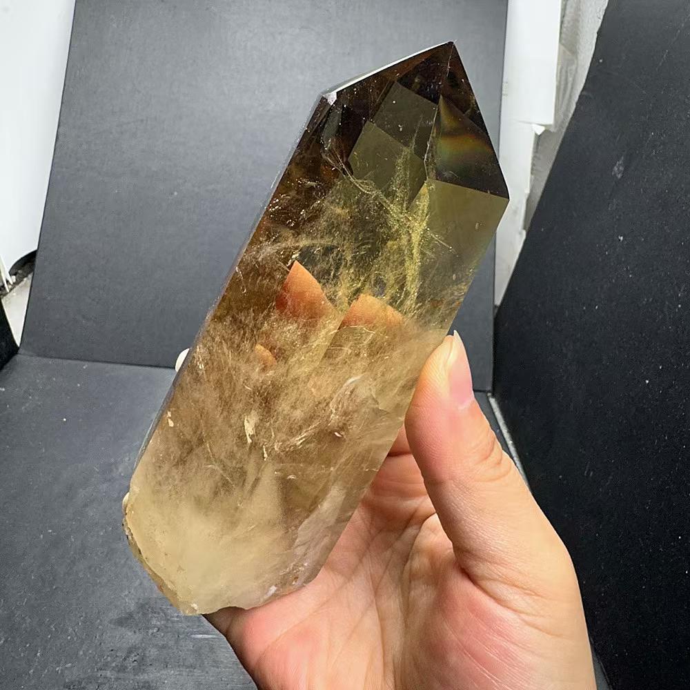 黄水晶柱摆件 颜色未优化 天然水晶原石打磨 单尖柱 晶体透