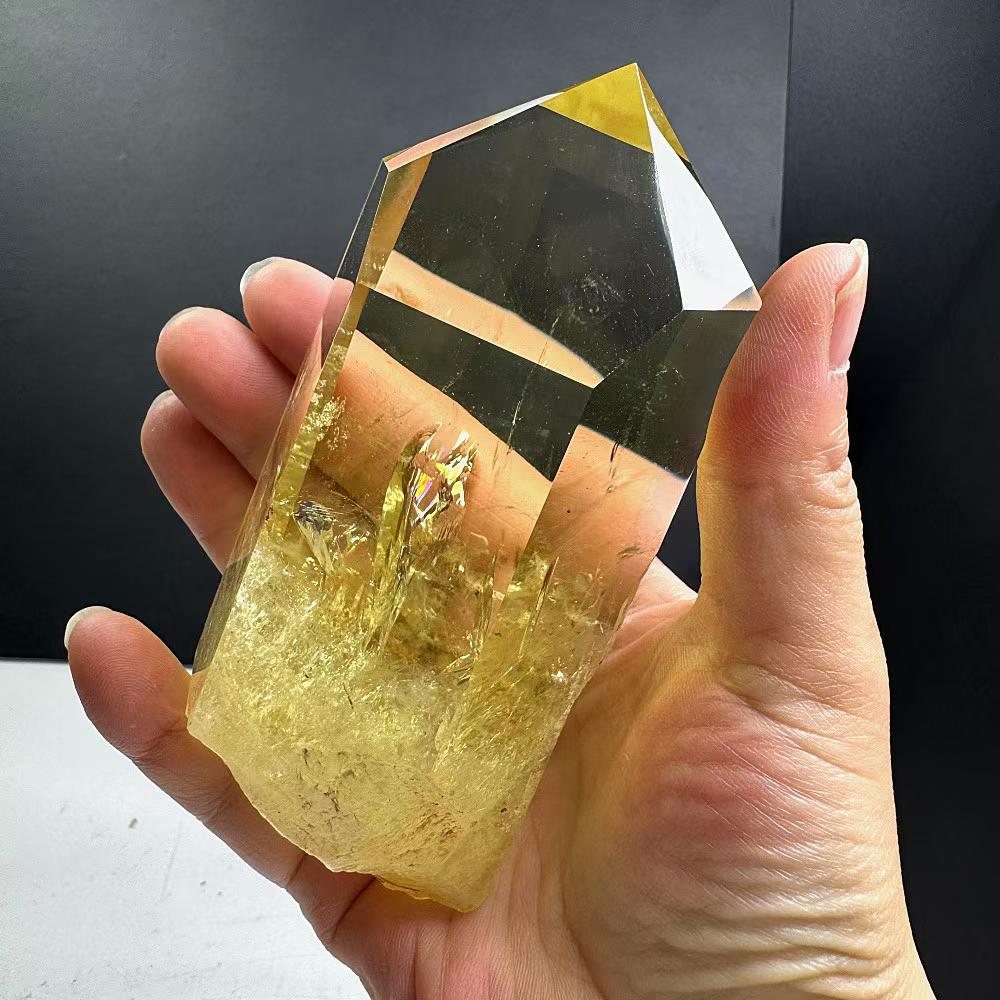 黄水晶柱摆件 天然水晶原石打磨 单尖柱 晶体透