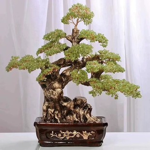 天然橄榄石发财树梅花底座招财树黄水晶紫水晶家居桌面装饰摆件