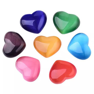 猫眼石原石爱心摆件彩色宝石心形吊坠把玩手把件挂件孩子礼物