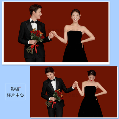 影楼工作室大红色红底喜嫁主题婚纱照情侣照样片样版su1336