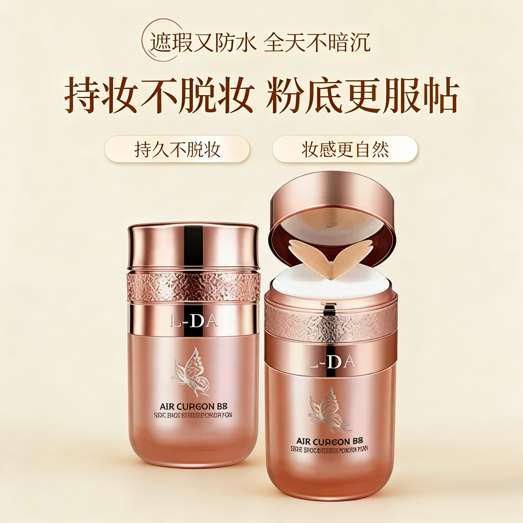 韩妆光感蝴蝶粉扑气垫BB霜保湿粉底液遮瑕防水防汗持久不脱妆痘印