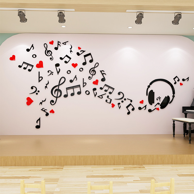 3D立体音符墙贴适用音乐教室创意亚克力防水墙面装饰贴纸