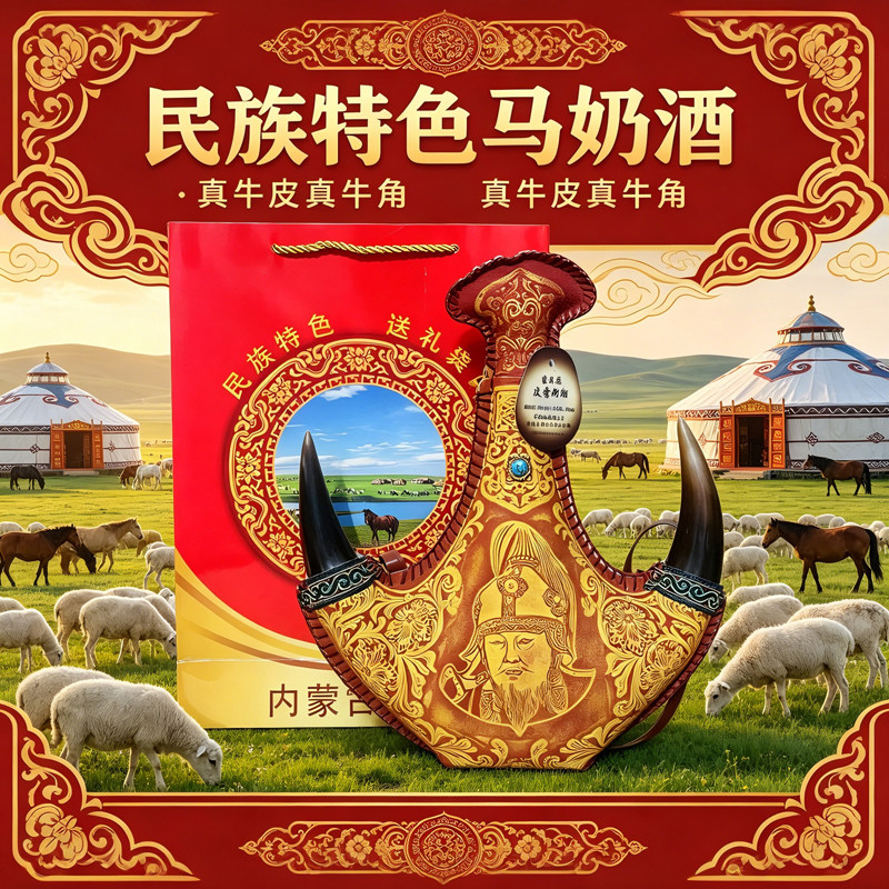 内蒙特产奶酒真牛角蒙贝原500ml
