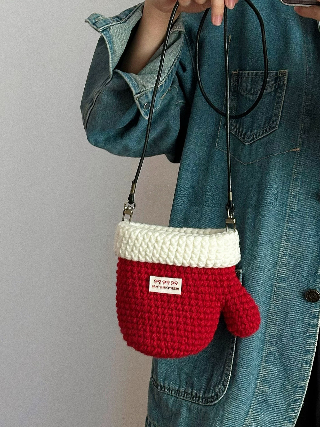 手工编织毛线钩针可爱圣诞手套斜挎包diy材料包自制送朋友礼物