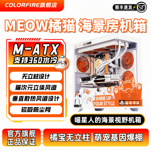 七彩虹橘影橙无尽G 海景房电脑机箱matx橘猫无立柱360水冷定制