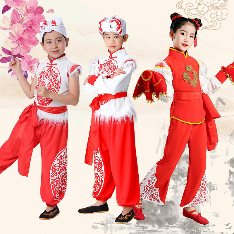 儿童安塞腰鼓舞蹈服装陕北幼儿秧歌武术演出服灯笼裤打腰鼓表演服