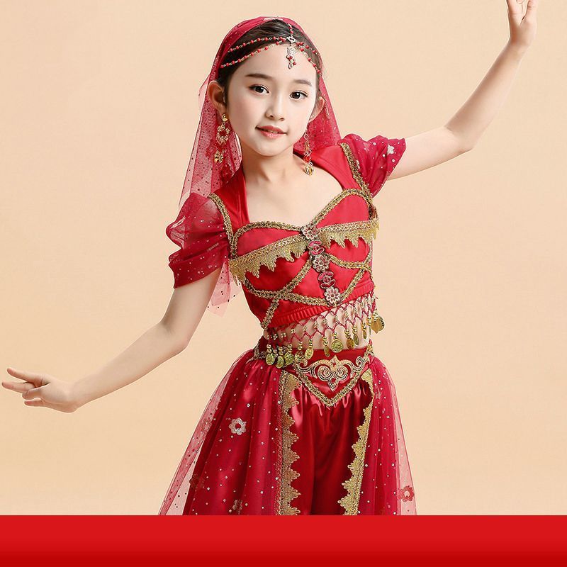 印度舞演出服女童短袖茉莉公主异域肚皮舞儿童舞台上衣表演出服装