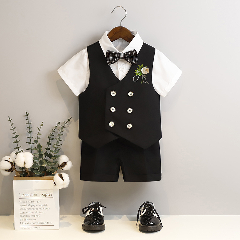 童装男童礼服儿童生日西装马甲衬衫演出夏季套装男孩宝宝花童