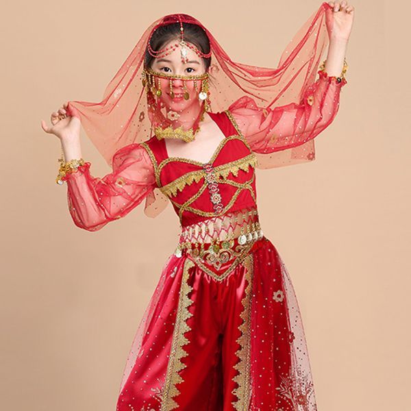 肚皮舞儿童女童舞台长袖上衣表演出服装印度舞演出服茉莉公主异域