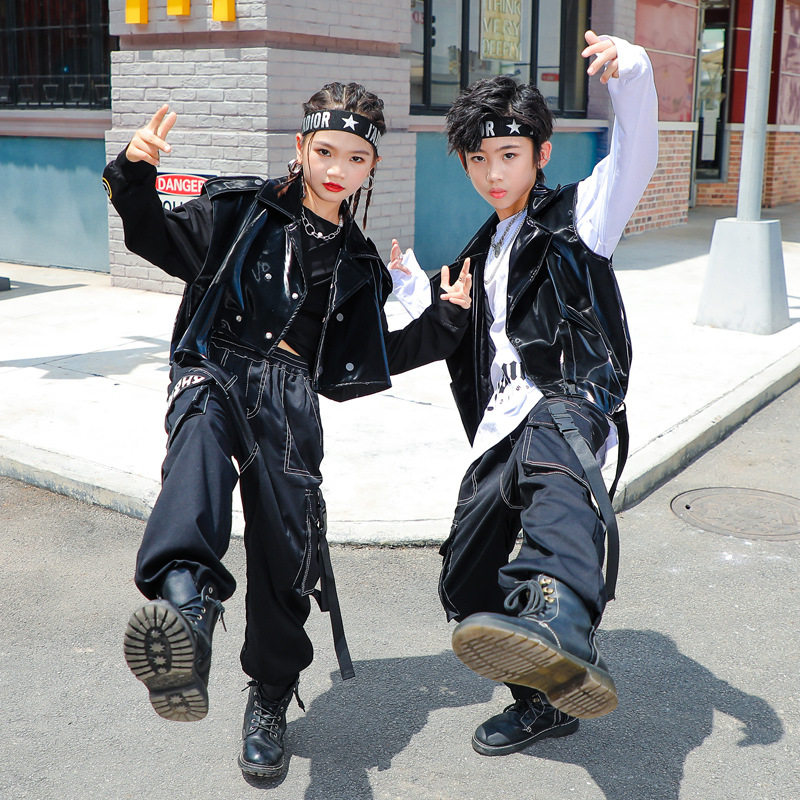 秋季2021街舞儿童套装爵士舞女童走秀服表演服国潮童装嘻哈hiphop