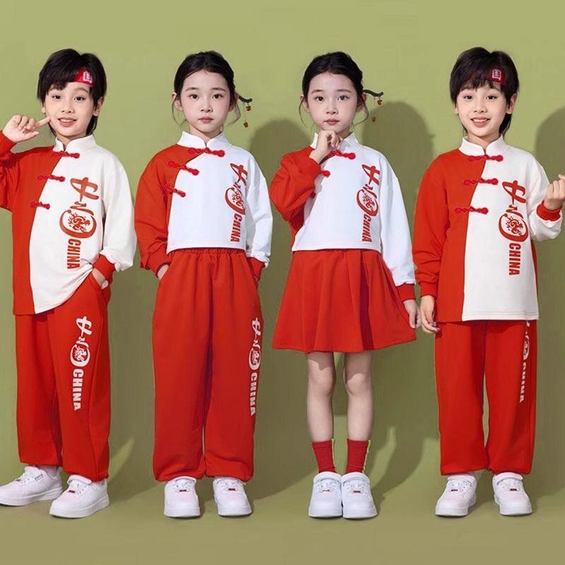 儿童啦啦队演出服幼儿园中国风表演服小学生运动会团体服装武术服