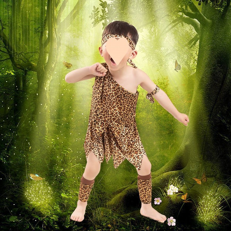 儿童猎人原始人表演服非洲鼓演出服印第安人舞蹈服幼儿野人服装