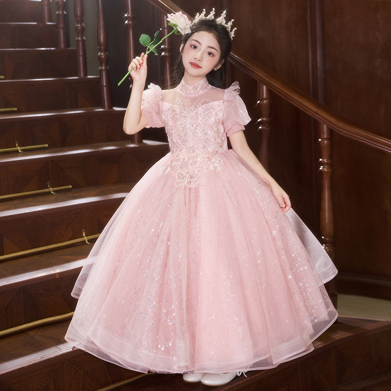 女童绝美晚礼服亮片高端轻奢主持人女孩公主裙儿童钢琴演奏