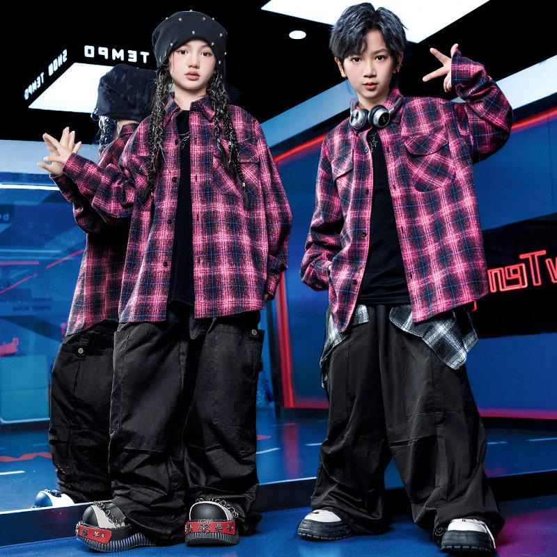 少儿街舞表演服装男童嘻哈宽松hiphop架子鼓演出服套装儿童潮服冬
