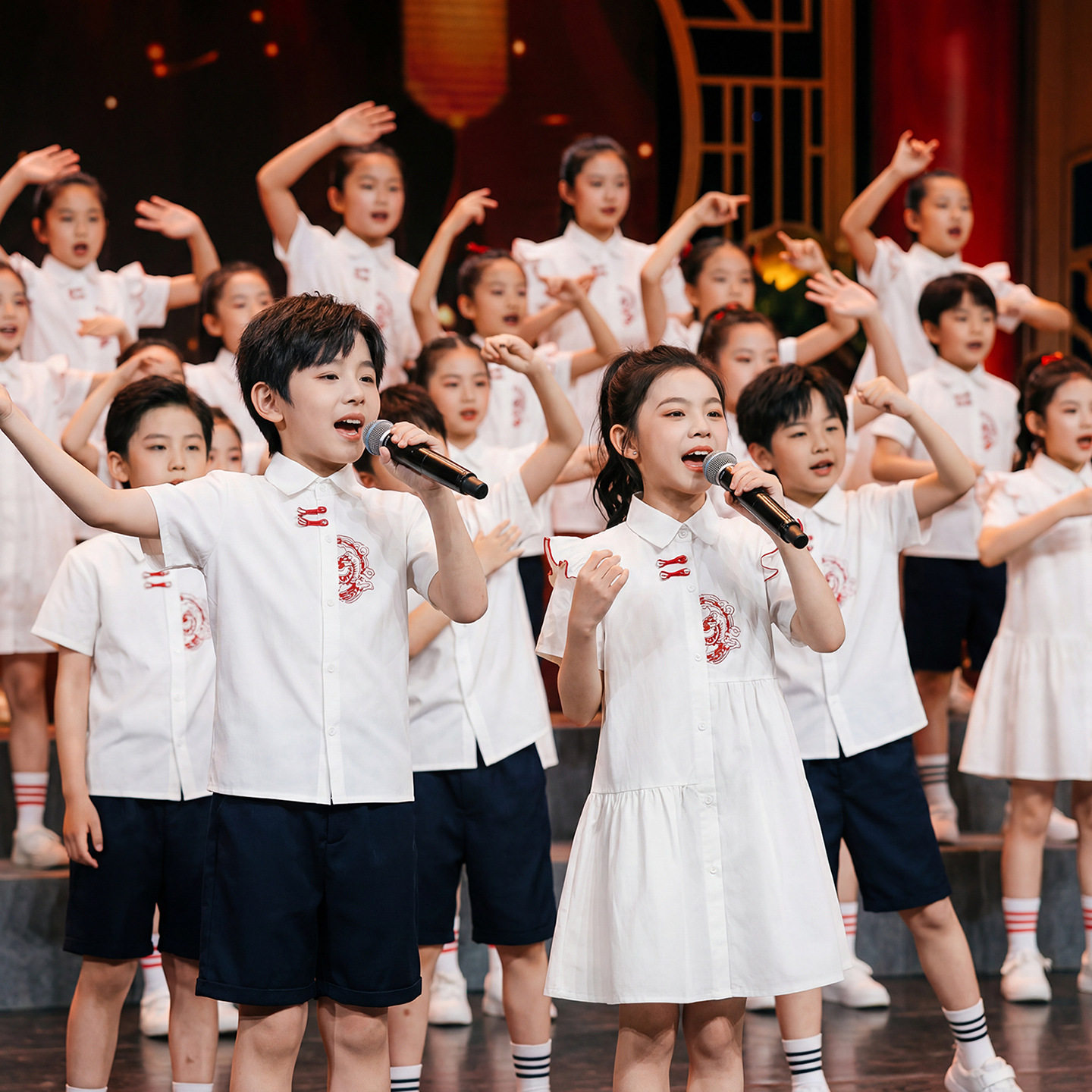 儿童合唱演出服小学生新中式国学服男女童主持人诗歌朗诵表演礼服