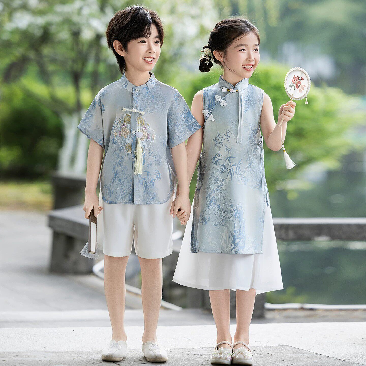 六一儿童汉服男童表演服夏装古风唐装中国风女童旗袍合唱演出服装