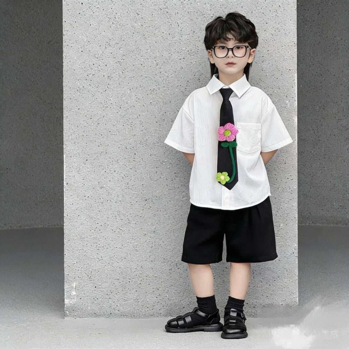 六一儿童表演服小学生校服白色短袖领带幼儿园毕业照学院风