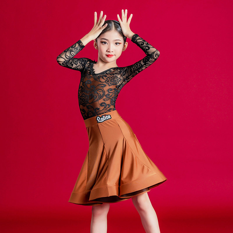 洛利塔拉丁舞服女童表演演出服大摆裙套装儿童新款蕾丝表演演出服
