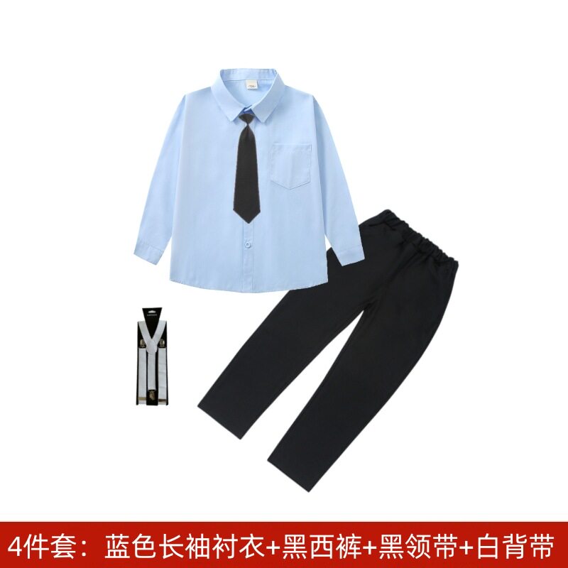 儿童演出西服大合唱朗诵表演服女童男童礼服蓝色衬衫黑色裤子套装