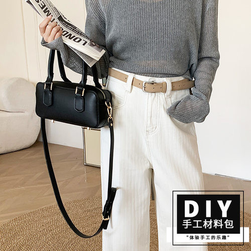 2025新款手工DIY保龄球真皮女包女士专用手提包单肩斜挎枕头包