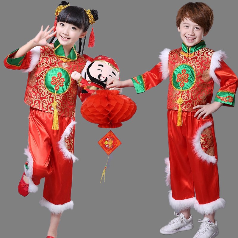 新款儿童喜庆秧歌服开门红表演服幼儿舞蹈服中国风民族服装唐装