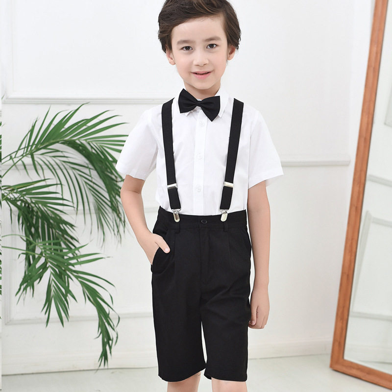 儿童演出服套装男童白衬衫黑色短裤小学生校服钢琴表演服花童礼服