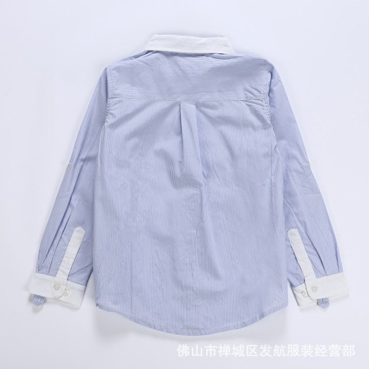儿童白蓝细间条衬衫男童长袖中大童表演服中小学生校服衬衣班服