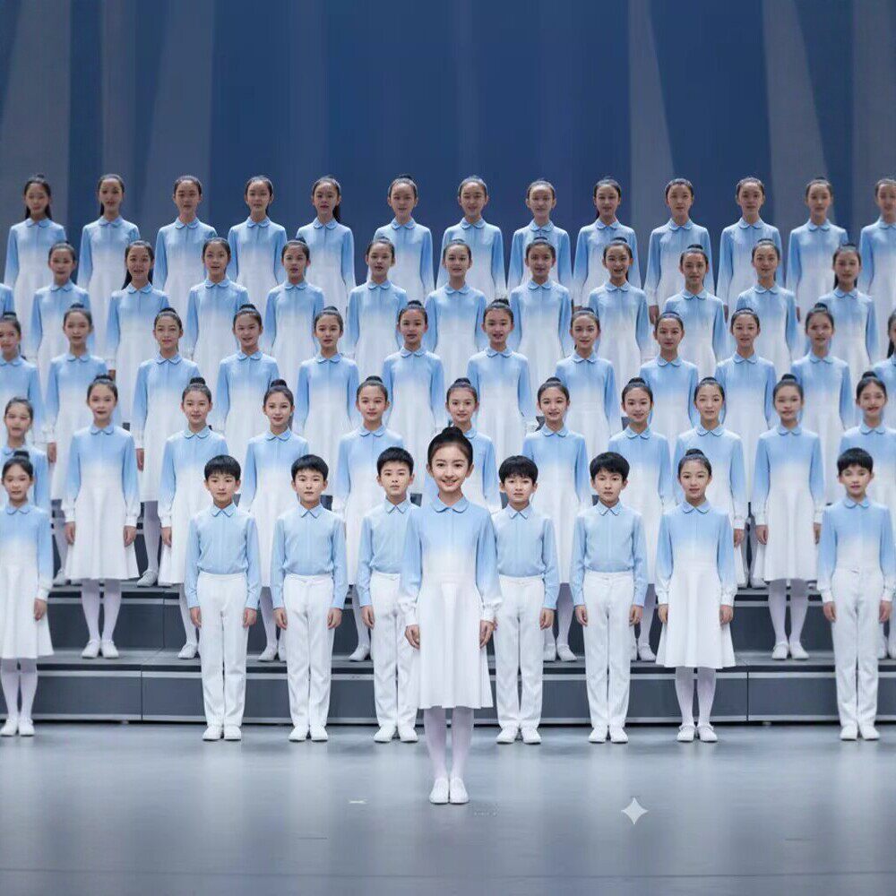 2026新款儿童合唱服演出服小学生朗诵表演服装蓝白渐变班服校服