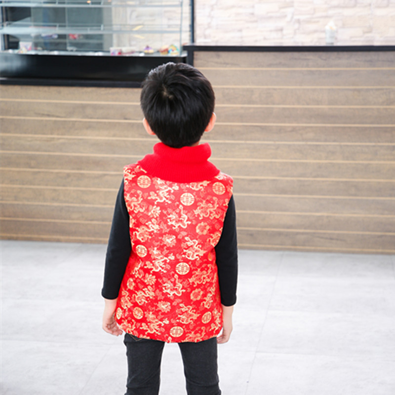 新品秋冬款儿童唐装背心周岁喜庆唐装过年唐装表演服舞台装