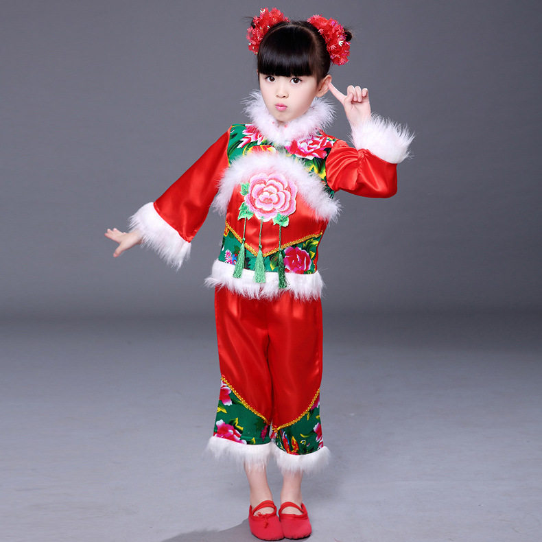 圣诞节儿童六一演出服装男女童喜庆民族舞秧歌舞表演服幼儿舞蹈服