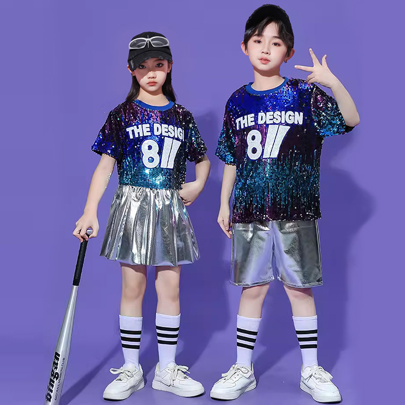 儿童啦啦队演出服街舞潮服男童女童嘻哈架子鼓亮片爵士运动会