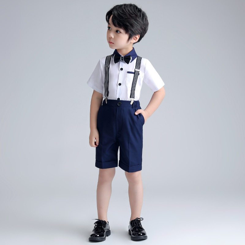 儿童演出服夏季男童背带裤学生合唱主持钢琴表演六一宝宝礼服厂家