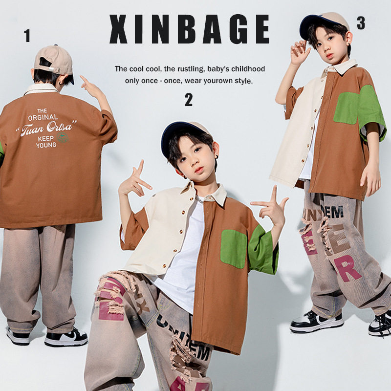 儿童街舞潮服嘻哈hiphop童装潮牌帅气男女童架子鼓表演套装演出服