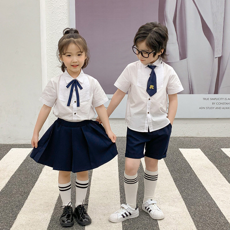 男女童西服套装学院风百叶短袖衬衫儿童六一表演服花童婚礼服夏季