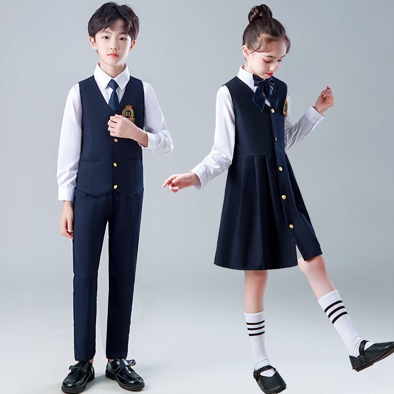 儿童朗诵合唱演出服中小学生校服英伦风幼儿园班服马甲套装表演服