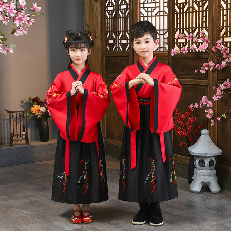 儿童汉服男童国学表演服小学生元旦民族古装襦裙中国风书童演出服